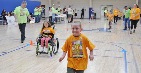 Allie Thomas and Brayden Mullins race to the finish during the Fannin County Special Olympics Track and Field Day Friday, April 14, at the Fannin County Recreation Department. Both are from Blue Ridge Elementary School.