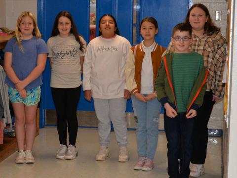 East Fannin Elementary School students Learh Rittenberry, Bristol Falls, Lynette Agustin Morales, Ella Pace, Baillie Traylor and Matthew Marlowe welcomed Fannin County Board of Education members and other system officials during the board’s Spring 2023 training session.