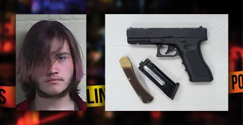 Above are the airsoft gun and knife Christerfer James Henry Henderson, left, is charged with having on Fannin County High School Property.