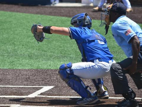 Senior Hayden Danner makes a catch in the GHSA State Playoff game against Fellowship Christian School Monday, April 24.