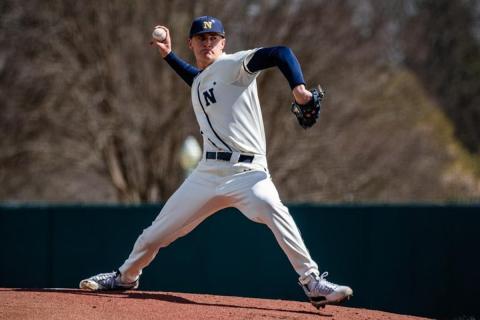 Former Fannin Rebel Matthew Shirah pitches from the mound for the U.S. Navy. Shirah throws for an impressive 41 strike outs in 35.2 innings.  