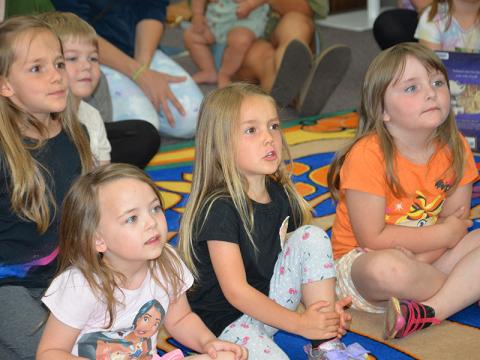 Storytime at the Fannin County Public Library last Wednesday held the attention of this group of youngsters. Storytime is a weekly, Wednesday event at 11 a.m. and again at 4 p.m.