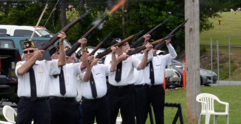 Members of the North Georgia Honor Guard performed a rifle salute during the Memorial Day ceremony at Veterans Memorial Park.