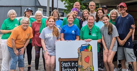 The Volunteer Group that served the Summer Meals Program included from left, back row, Sylvia Goodyear, Margaret Warner, Mack Campbell, Gary Treater, Bob Barnette, and Nick Rebbe; middle row, Gail Dufresne, Marty Kyanka, Lori Barris, Joanne Campbell, Jayne Treater, Lorah Hubbard, Debby Beck, and Thomas Gray; and, front row, Evelyn Murray, Emily Smith, Laura Hughes, Katherine Bailey.