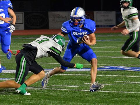 Braden Taylor looks for yardage in previous Fannin County action this year.