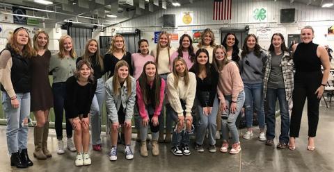 Members of the Fannin County High School flag football team who gathered for their end-of-year banquet are, from left, back; Airianna Galloway, Cayley Gaddis, Adia Galloway, Brayden Whitener, Callie Ensley, Stephanie Kirk, Anna Beth Minear, Jayden Bailey, Addison Smith, Emma Shaw, Bridgett Allen, Aylah Johnson, and Caitlin O’Mara; and, front,  Mikayla Holloway, Jordan Golden, Karmah Eaton, Leia Crawford, Natalie Middleton,  and Adrian Knight.  