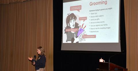 Renea Green explains to Fannin County High School students one of the many dangers social media presents to them and to their futures.