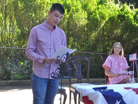 Anna Minear and James Hyatt read their essays to members of the Fannin County Republican Party gathered for a Monday night meeting June 10. Their essays, along with one written by Sydney Chancey, were judged as the top three of those submitted. Students wrote on the topic of Congressional term limits and included their own opinions on the subject.