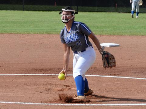 Fannin County senior Aidyn Patterson has been a stellar performer on the mound for the Lady Rebels softball team this season. The team traveled to Towns County Monday.