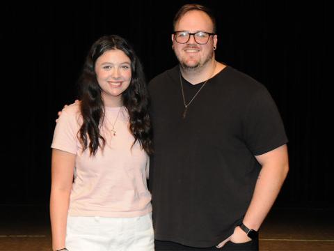 Abigail Ridings is shown with Drama Teacher Daniel Hodgkins.