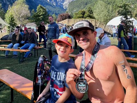 AJ Petrillo, right, is looking forward to watching his son Wilder follow in his footsteps. They are shown together after Petrillo finished competing in the 2024 XTERRA World Championship.