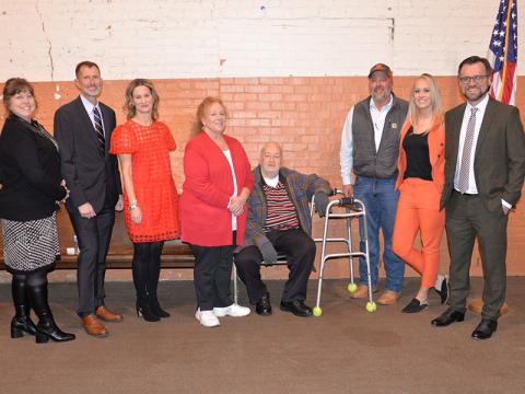 Copperhill’s new mayor, Greg Barker, and Board of Aldermen, Donna Martin, Jake Reuse, Tamberlyn Tanner and W.L. Standridge were sworn into office by Polk County Executive Robby Hatcher. Joining them for the event were District 3 Commissioner Samantha Trantham and Monica Farrow, secretary/treasurer of the Polk County Industrial and Economic Development board. Shown during the event are, from left, Martin, Barker, Farrow, Tanner, Standridge, Hatcher, Trantham and Reuse.