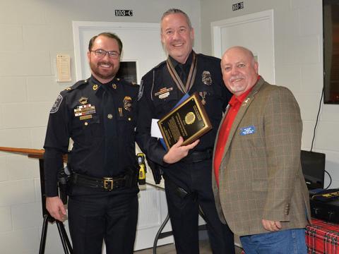 McCaysville police officers gathered for their annual banquet and awards dinner Monday, December 16, at the First Baptist Church of McCaysville/Copperhill. Shown at the conclusion of the event are, from left, Brandon Patterson, Pete Kusek, Nathan Daugherty, Eric Fears, Chief Michael Earley, Brantley Worley, Deputy Chief Cory Collogan, Steve Bennett and Michael Green.
