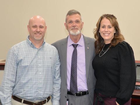 Philip Owensby was sworn in as a clerk in Fannin County Magistrate Court. He is shown with his wife, Sarah Owensby, right, and Chief Magistrate Judge Brian Jones, center.
