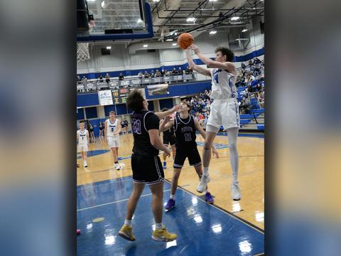 Brody Henson (14) recorded a double-double in Fannin County’s battle against Union County Saturday.