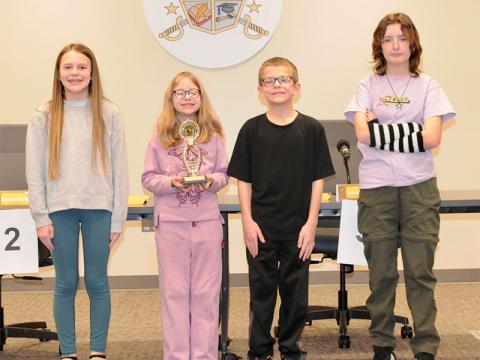 Fannin County School System’s Spelling Bee contestants are shown following the contest held Wednesday, January 8. The contestants are, from left, Brynlee Holt, Cadence Cheney, Carson Postell and Lillian Powell.