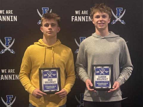 Reid Holloway, left, and Cannon Holloway both earned Honorable Mention All Region honors for the Fannin County Rebels football team.
