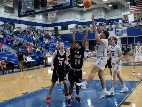 Holden Eavenson puts up a two point attempt in recent action for the Fannin County Rebels.