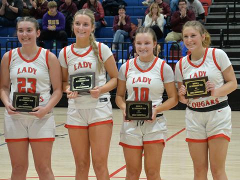 Named to the Region All Tournament team from Copper Basin High School were, from left, Zoe Green, Alexis Hyatt, Kendra Deal and Cora Kimsey. Green was also named the region tournament’s Most Valuable Player.