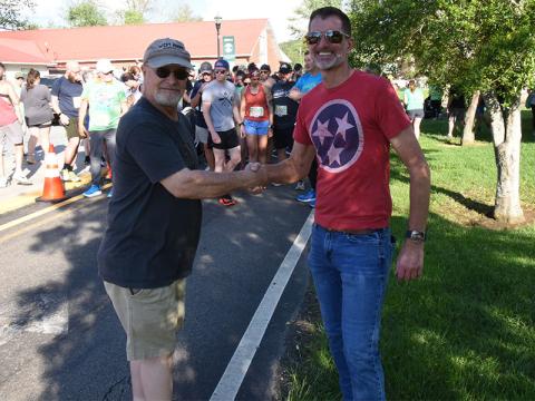 McCaysville Mayor Terry Arp, left, and Copperhill Mayor Greg Barker celebrate a cooperative atmosphere between the two cities.