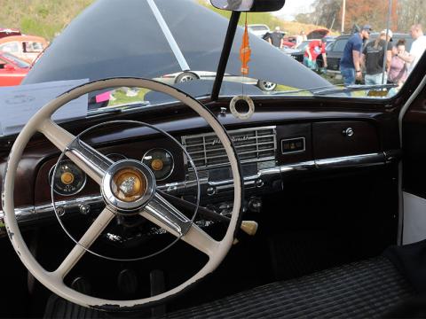 The restored interior of Donna Neal and Dennis Neal’s 1949 Plymouth.