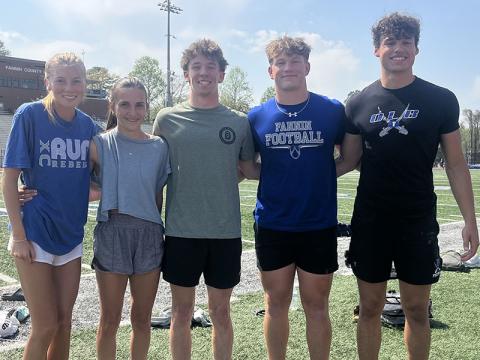 Members of the Fannin County High School track and field teams who placed at the Creekview Last Chance Meet included, from left, Linsdey Holloway, Karli Sams, Braden Taylor, Cooper Born and Luke Holsonback.
