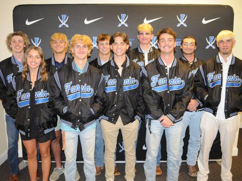 Fannin County High School Rebel baseball players were honored for their accomplishments this season and received awards at a Friday, May 16 banquet. Wearing their new letter jackets are, from left, front, Brayden Whitener, Kaden Davis, Bristol Hughes, Mason McDaniel, and Gavin Davis; and, back Elijah Weaver, Tucker Dockery, Carson Callihan, Paul Stroemer Jr., and Colton Gray.