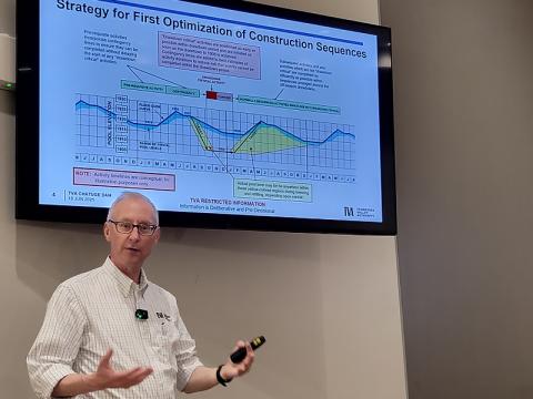 Chris Saucier discusses updates to the Chatuge Dam Major Modification Study in Hiawassee last week.
