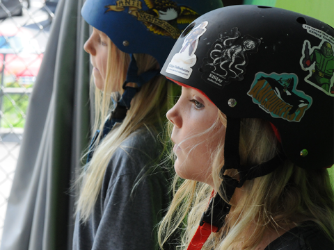 Judah Hart, left, and Moses Hart wait to compete in Highland Outdoor Ministry’s Shred Fest.