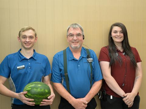 The folks at Blue Ridge’s Food Lion, from left, Jacob Keppel, Charles McNash and Helen Ramey are excited to announce the Food Lion Feeds campaign.