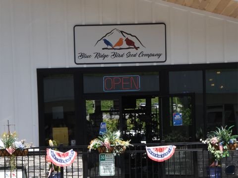 You can find Blue Ridge Bird Seed Company from either East Main Street or the Mountain Street Parking lot.   