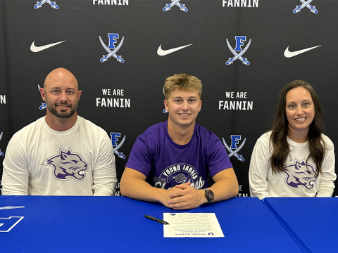 Carson Callihan has made known his intentions to play baseball for Young Harris College by signing his Letter of Intent. Shown celebrating the signing are, from left, Nathan Callihan, Carson Callihan and Katy Callihan.