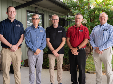 The Panel Built management team represents over 100 years of Panel Built experience. Shown are, from left, Trey Thomas, vice president Welded Steel Division; Lee Beanninger, executive vice president Panel Built; Josh Wallace, vice president Engineering; Dave Arnold, president; and Mike Kiernan, chief executive officer.