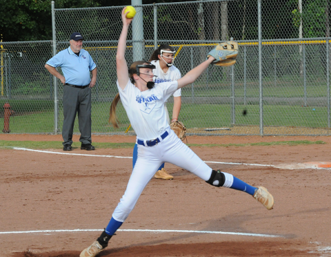 Kylie Breeden aims to throw a strike for the Fannin County Lady Rebels. 