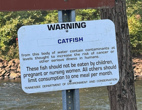 This warning at the rafting take out on the Ocoee River caused concern. According to TDEC, it reflects conditions in the Parksville reservoir.