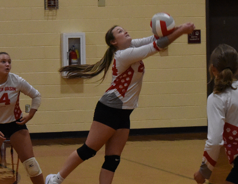The Copper Basin High School Lady Cougar volleyball team defeated Polk County in the district tournament Oct. 6. Pictured is Riley Akens passing the ball.