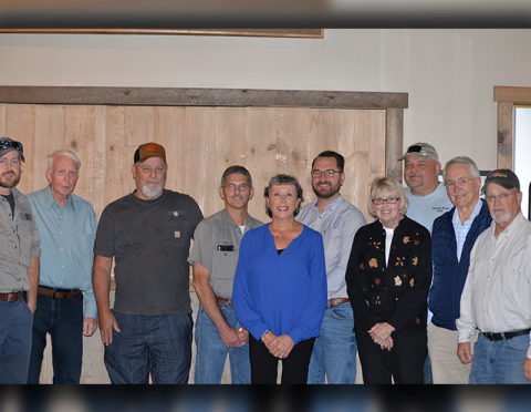 Colleagues and friends came together at Tooney’s Friday, October 24, to honor McCaysville City Clerk Nancy Godfrey who’s entering retirement. Shown are, from left, Davy Ensley, Councilman Larry Collis, Bill Newman, Earl Hughes, Godfrey, Police Chief Michael Early, Councilwoman Gilita Carter, Randall Payne, Councilman Billy Wayne Chastain and Mayor Terry Arp.
