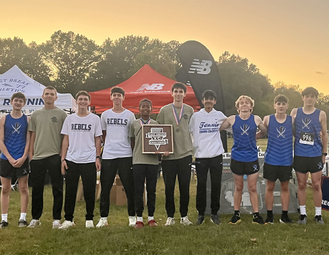 The Fannin County High School cross country team placed first at the Fast Break Challenge at Heritage High School. Shown with their award are, from left, Kyler Wilson, Rylin Davis, Grey Ward, Henry Schueneman, Jamari Dunn, Winn Rickbaker, Jainil Patel, Aiden Jones, Mitchell Martin and Gabe Pirkle.