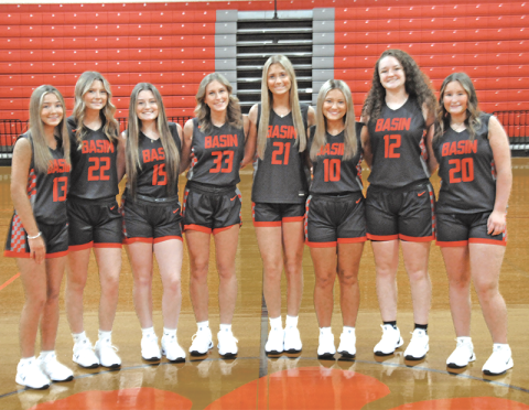 The 2025-26 Copper Basin High School girls basketball team is working to build on it historical 2024-25 season. Pictured are team members, from left, Maleah Deal, Addison Hyatt, Riley Akens, Cora Kimsey, Alexis Hyatt, Kendra Deal, Kloie Ballew, and Kinsley Ross.