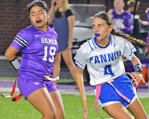 Fannin high flag footballer senior Karli Sams (#4) makes a move around her opponent in recent action.