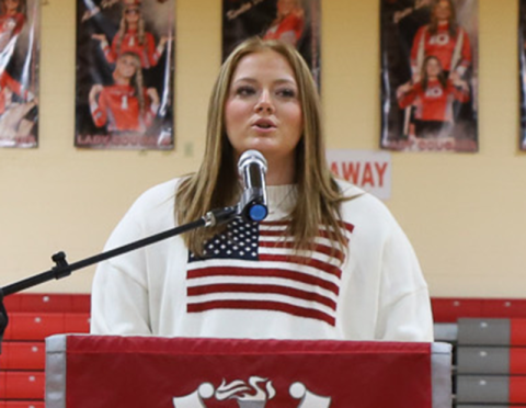 Claire Ledford speaks during Copper Basin High School’s Veterans Day program.