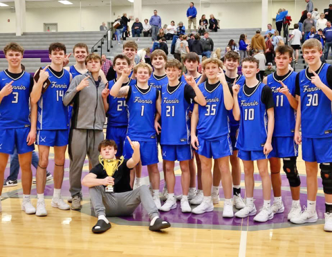 The Fannin County High School Rebels won the 2025 Piedmont Mountainside Holiday Classic Championship with a victory over Gilmer County, Monday, December 22. Shown following the game with their championship trophy are, from left, Cannon Holloway, Brody Henson, Keaton Watkins, Matthew Ponton, Kylan Dover, Kolton Kaylor, Tyler Blake, Avrey Angel, Hunter Kennedy, Camden Woosley, Garrison Ensley, Cash Lambert, Carson Callihan, Hudson York, Kolby Kaylor and sitting Jasper Mealer.