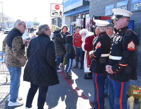 Members of Marine Corps League Detachment #1438 in Blue Ridge were joined by volunteers and Santa Claus Friday morning in front ot Walmart in Blue Ridge as part of their single largest fundraising day of the year for Toys for Tots. Events took place the same day at the Blue Ridge Depot and Grumpy Old Men Brewing. Marines visited with donors while Santa heard from many of the children who passed by.