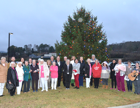 The Blue Ridge Medical Center Auxiliary, known as the Pink Ladies, gathered with hospital staff and other visitors for their annual Love Lights tree lighting outside of the hospital December 2.
