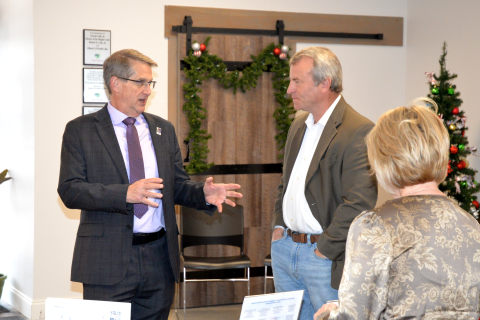 Allen Morgan, deputy assistant commissioner for the Georgia Department of Behavioral Health and Developmental Disabilities, left, and Fannin County Sheriff Dane Kirby speak prior to the Mental Health Summit.