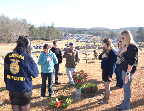 Fannin County FFA members and supporters pay their respects during Wreaths Across America December 13 at Chastain Memorial Cemetery in Blue Ridge.