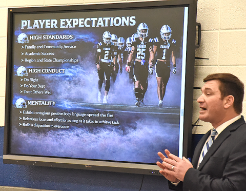 David Nichols, the new head football coach of the Fannin County Rebels, talked about expectations when he met with community members last Thursday night.