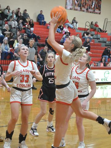 Lady Cougar Alexis Hyatt (#21) easily scored during the February 6 victory at Copper Basin High School.
