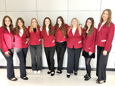 Several members of the Family, Career and Community Leaders of America (FCCLA) at Fannin County High School  returned from region competition having earned the right to move on to the state level. Shown at the region event are, from left, Kadence Mashburn, Jadyn Humanes, Jacquelyn Cline, Lana Cook, Kinsley Parks, Lyla Webb, Adeline Beavers, and Eva McNelley.