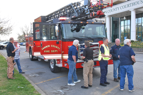 Fannin County officials joined with several citizens to get a first hand look at the county fire department’s new ladder truck.